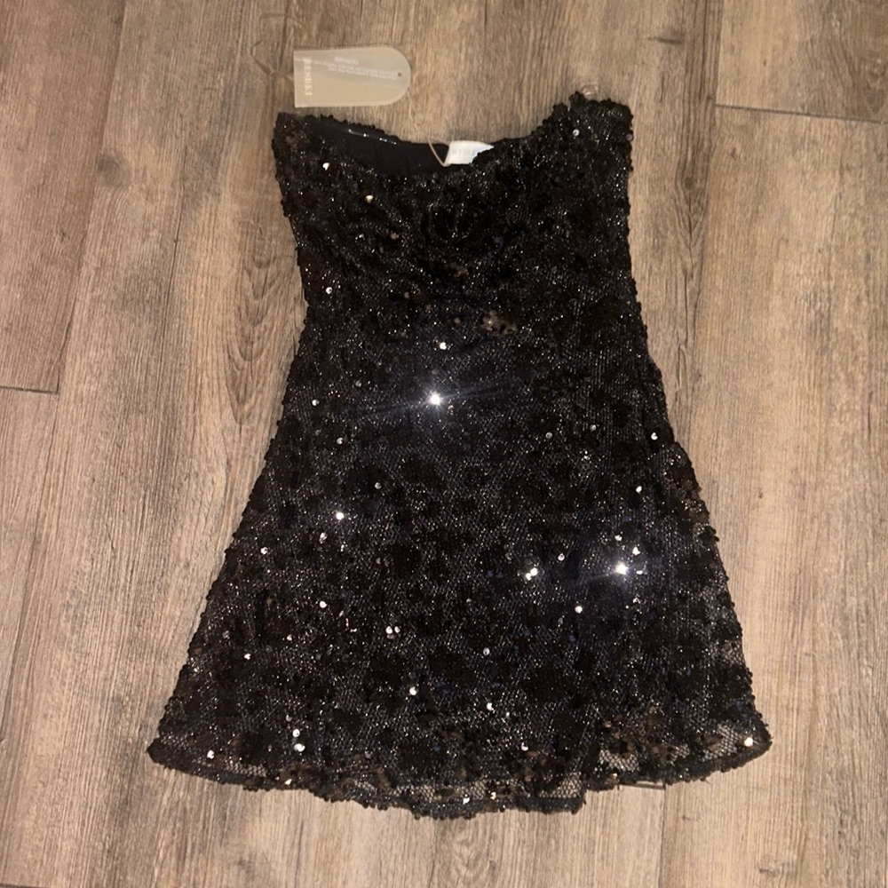 Meshki Black Mini Dress everleigh strapless sequin mini dress